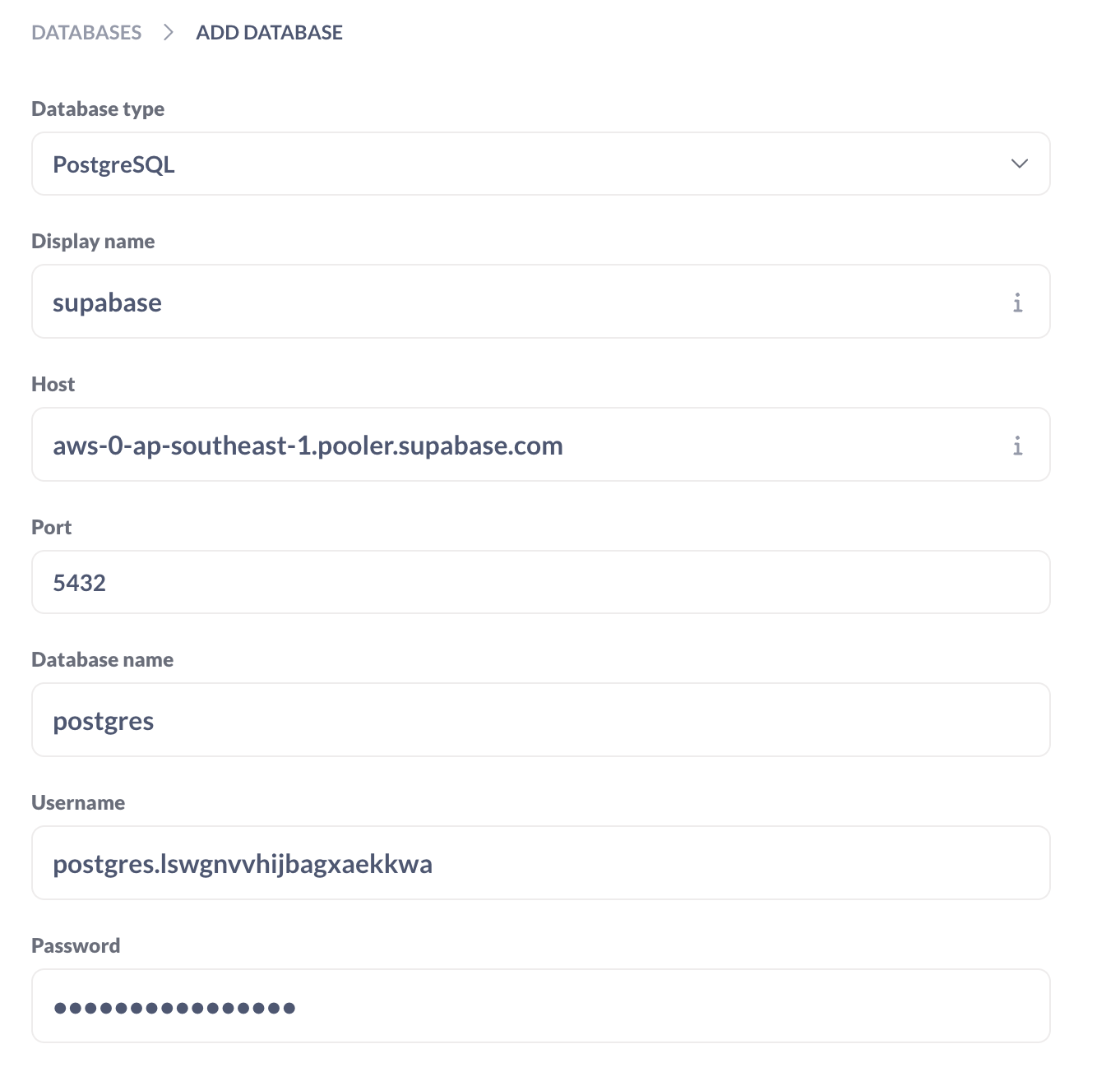 名称 Postgres 服务器。
